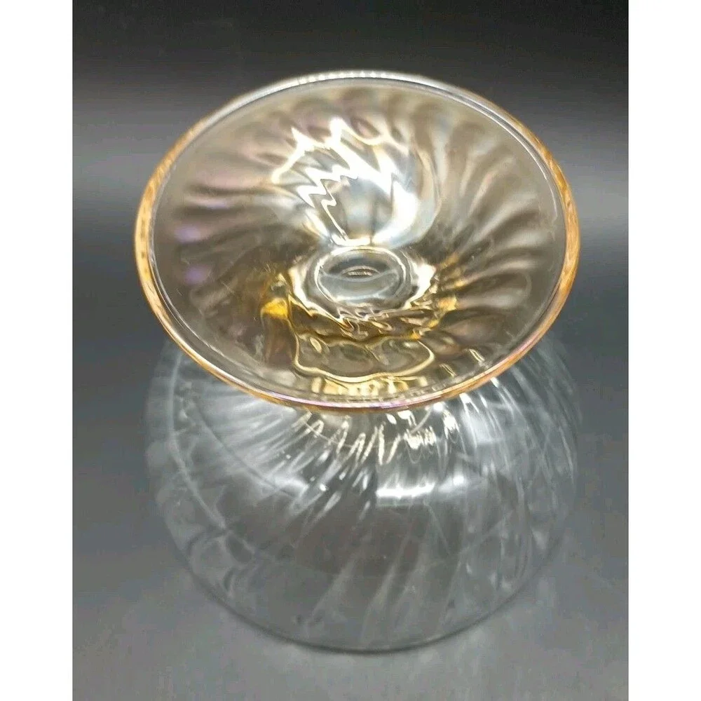 Vtg Optic Swirl Sherbet Coupe Orange Iridescent Base